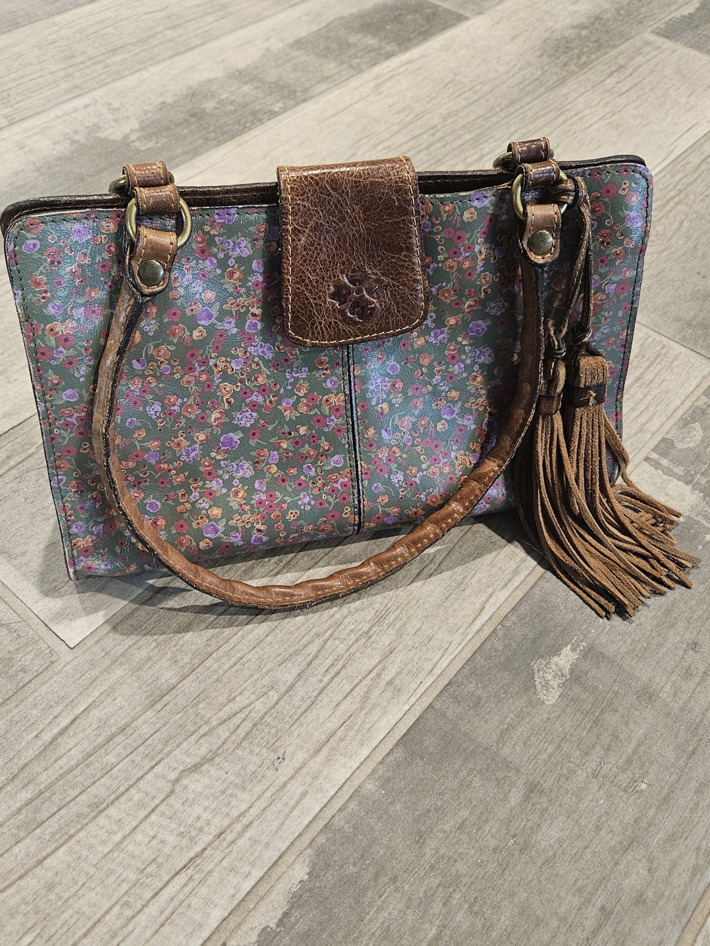 Patricia Nash Floral Satchel in Green, Pink and Brown